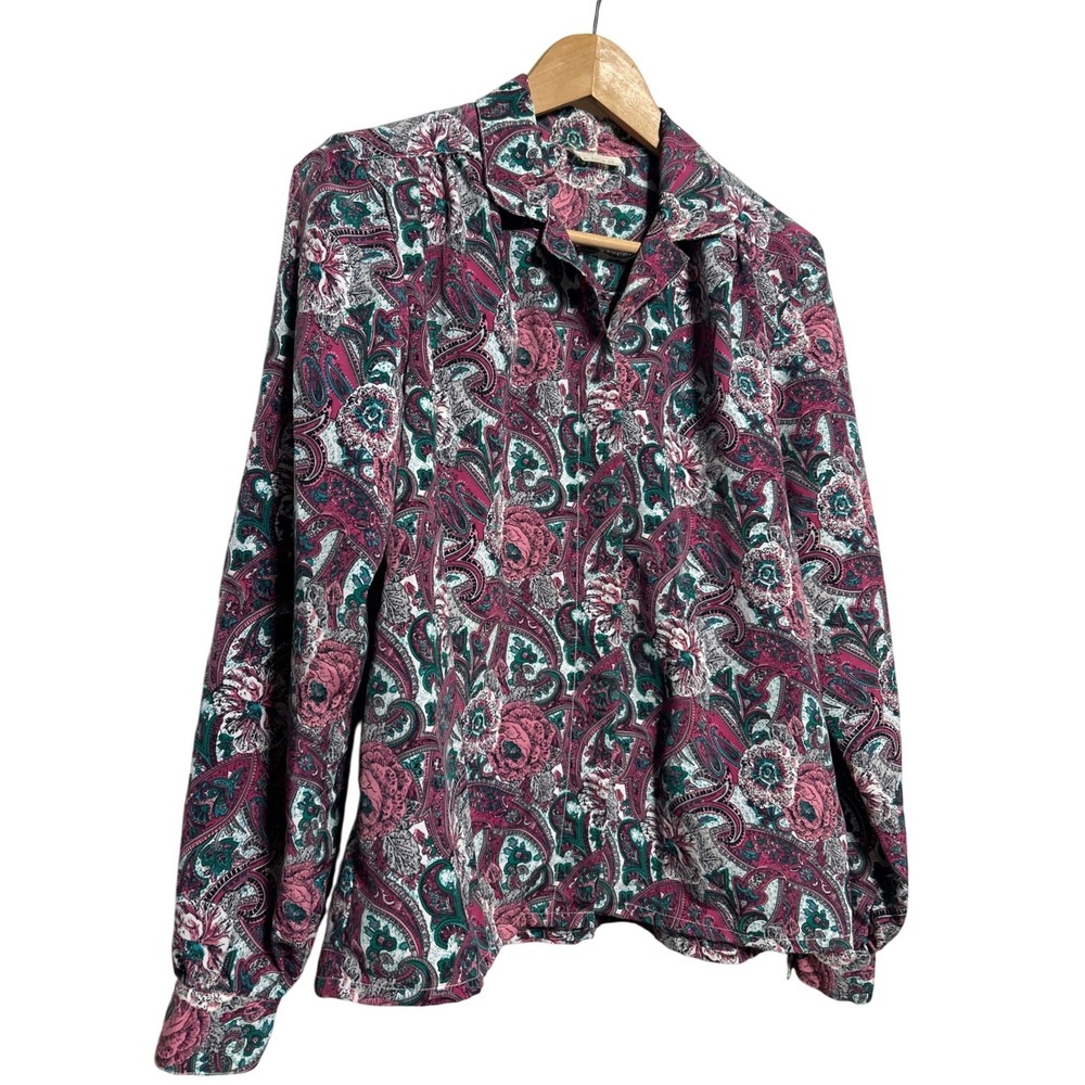 D.K. Gold by Don‎ Kenny VTG Pleated Paisley Print Button Up Shirt Women's Size M